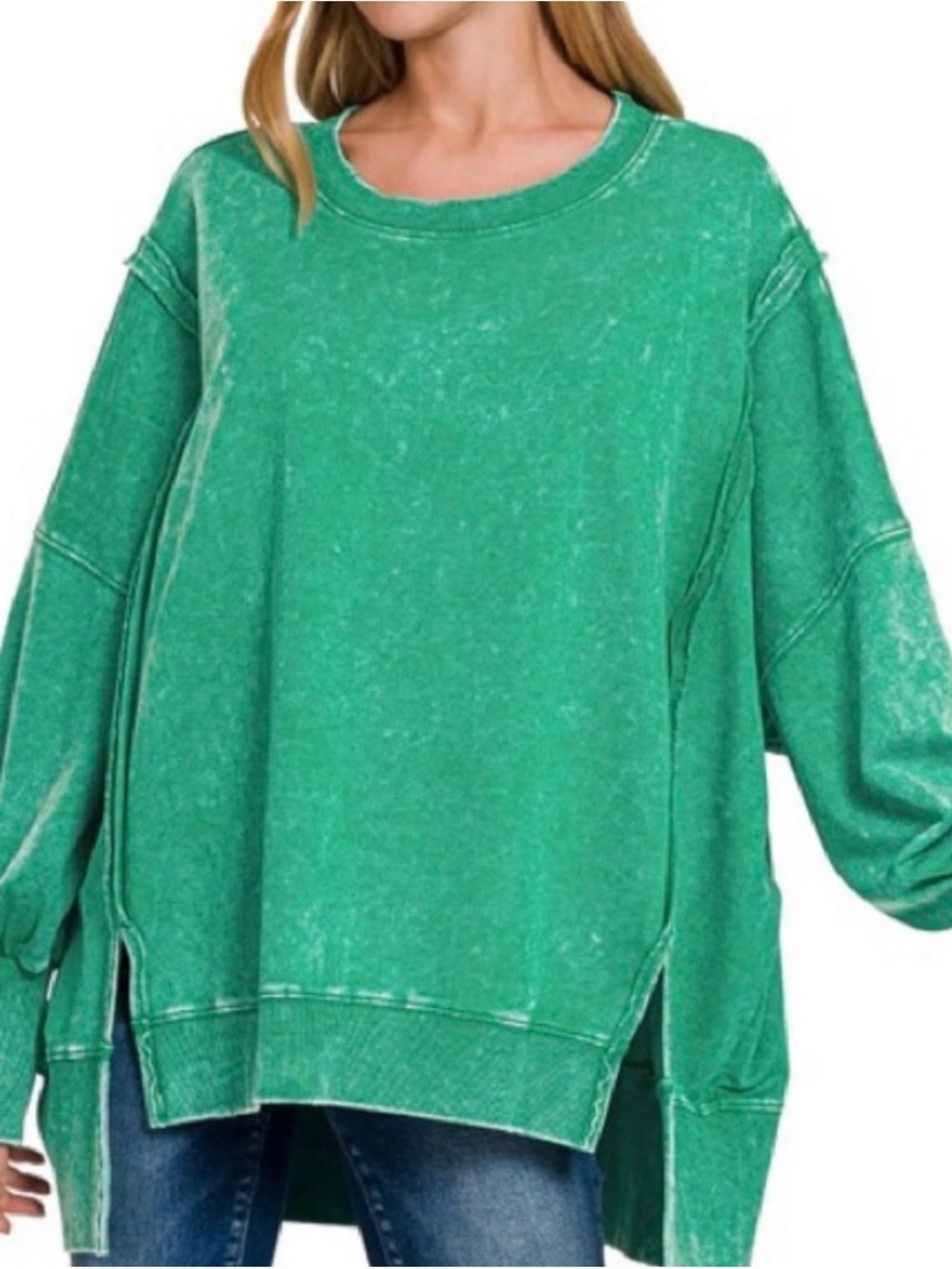Zenana Green Mineral-Wash Oversized Sweatshirt